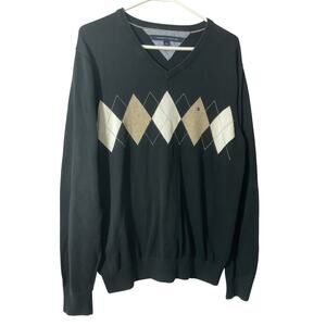 Tommy Hilfiger Argyle Sweater V Neck Knit Pullover Sweater Womens Large